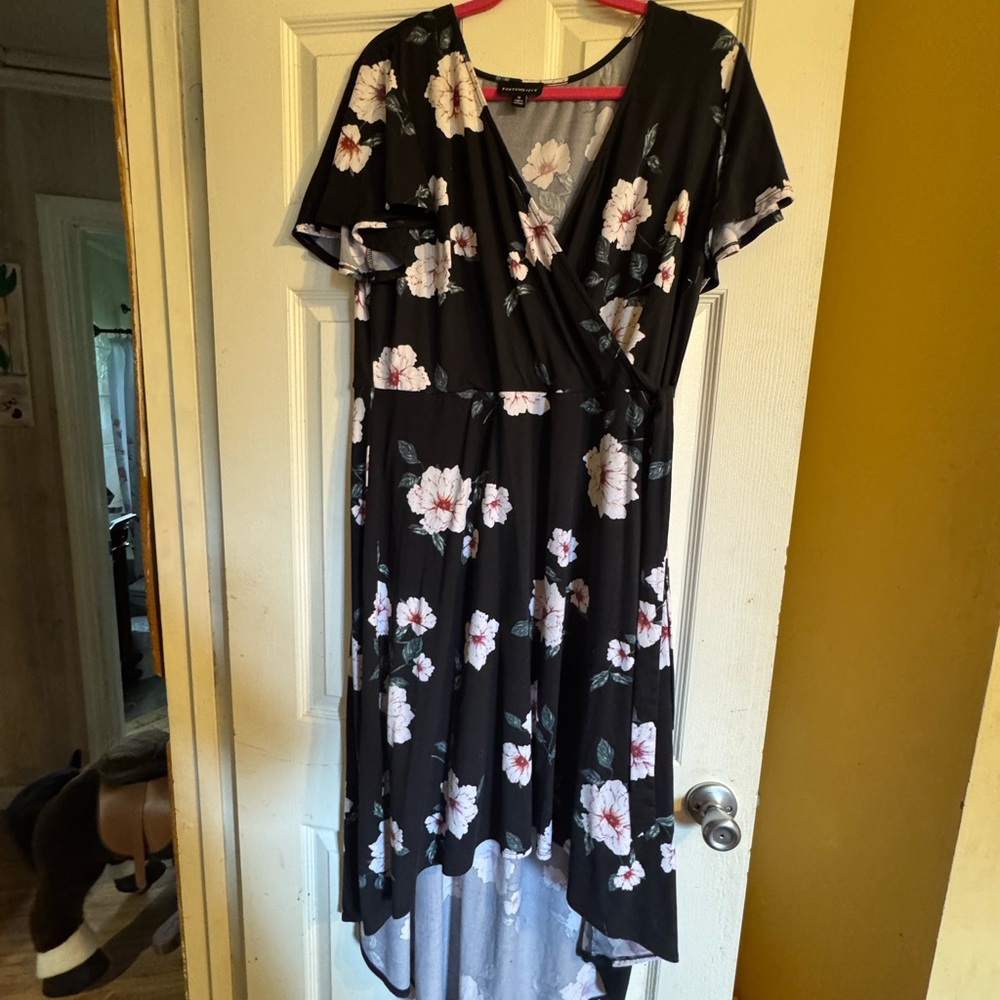 Pink and White Flutter Sleeve High Low Dress